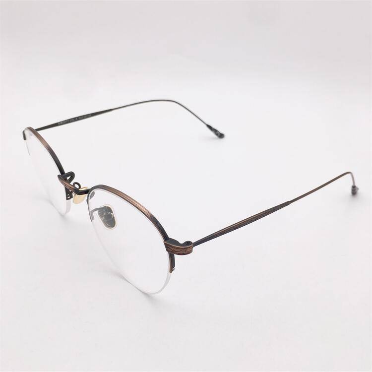 Treasure the original single coffee silver -colored titanium business temperament half -frame small round frame literary temperament glasses rack men and women