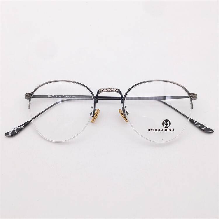 Treasure the original single coffee silver -colored titanium business temperament half -frame small round frame literary temperament glasses rack men and women