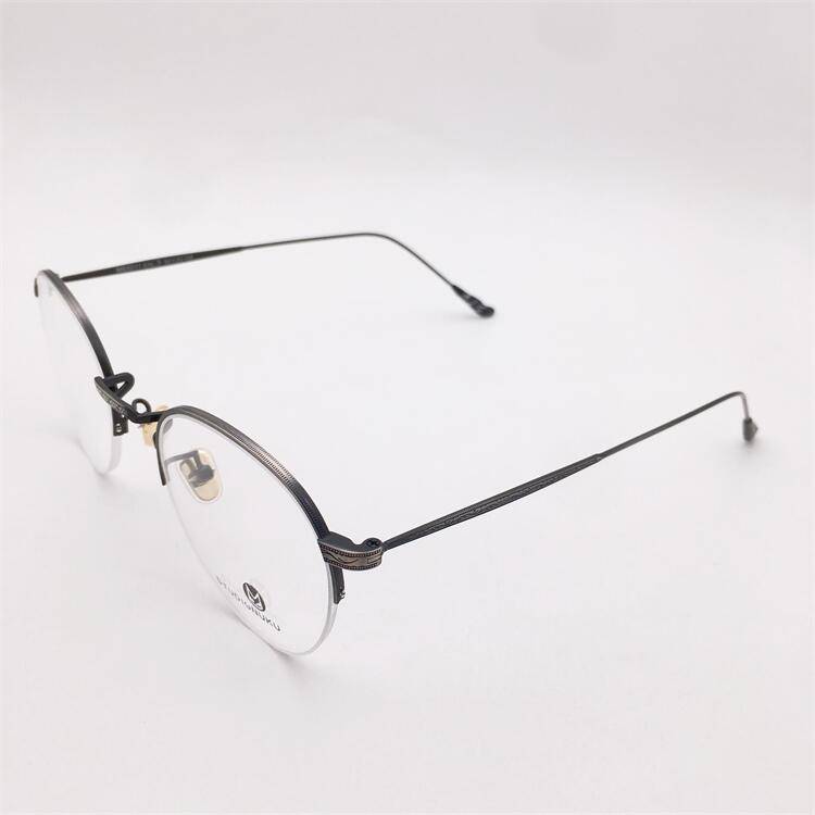 Treasure the original single coffee silver -colored titanium business temperament half -frame small round frame literary temperament glasses rack men and women