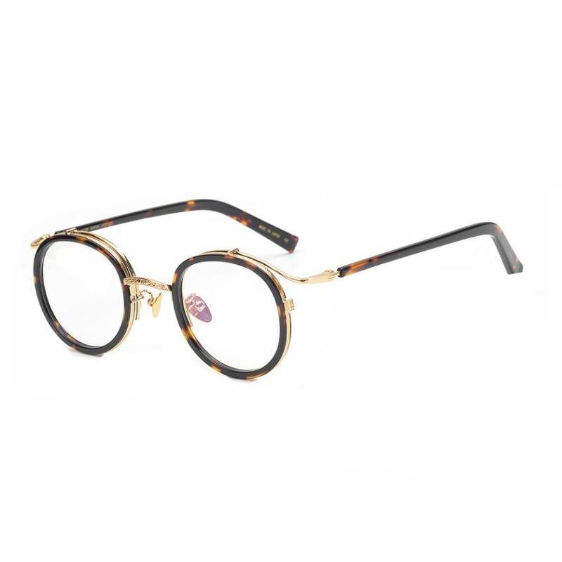 Japan's single handmade retro carved gold glasses rack can be equipped with close -the -vision glasses frame men and women round frame tide