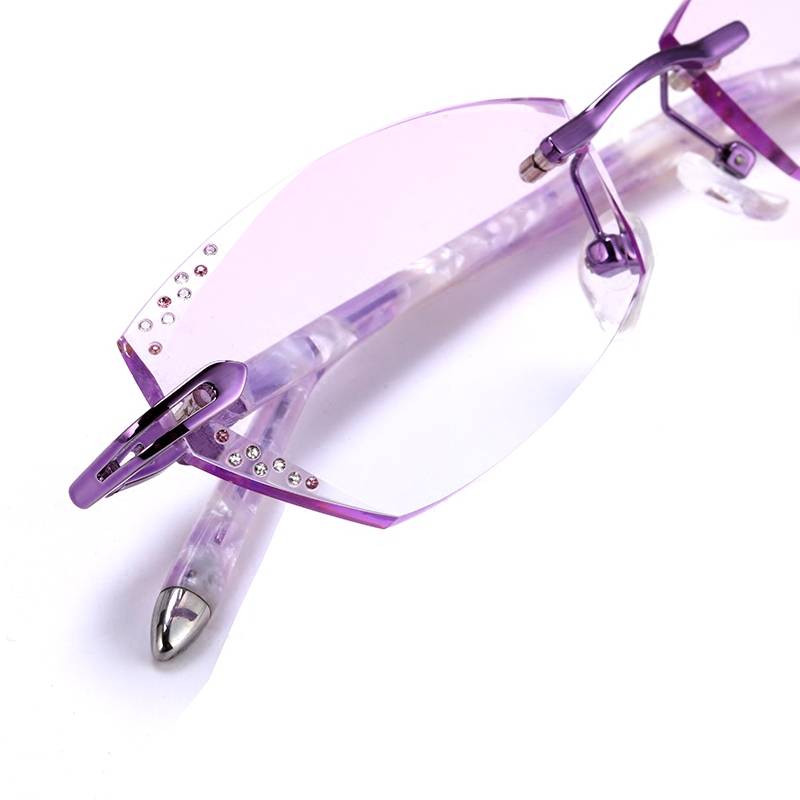 Myopia glasses women have a degree of diamond cutting edge frameless glasses with radiation prevention and anti -blue light, color change color finished product