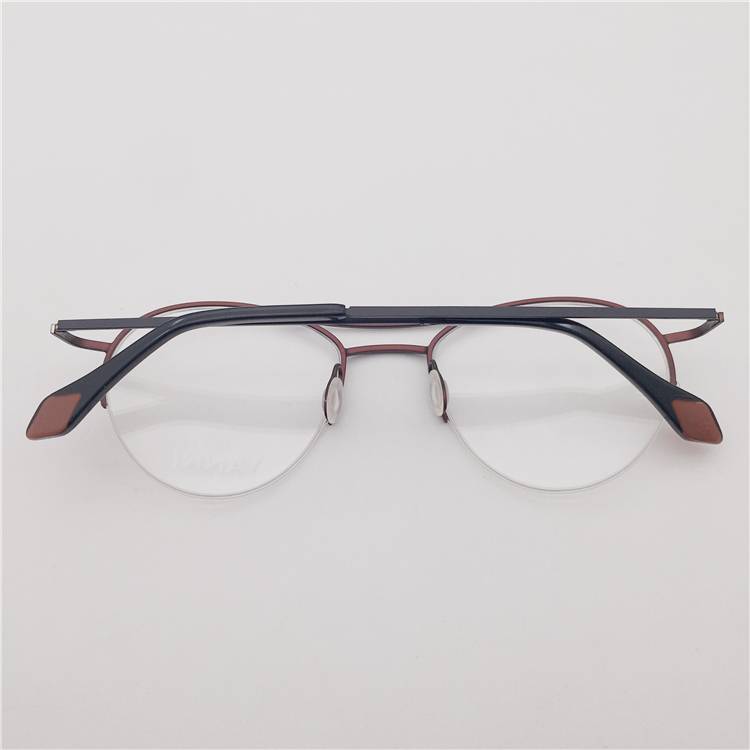 Shenzhen original single ultra -light titanium black coffee color small round frame half -frame double -nose bridge personalized literary glasses frame men and women