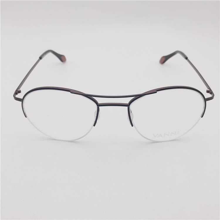 Shenzhen original single ultra -light titanium black coffee color small round frame half -frame double -nose bridge personalized literary glasses frame men and women