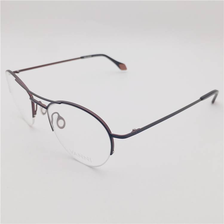 Shenzhen original single ultra -light titanium black coffee color small round frame half -frame double -nose bridge personalized literary glasses frame men and women