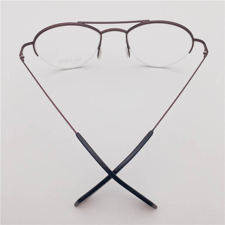 Shenzhen original single ultra -light titanium black coffee color small round frame half -frame double -nose bridge personalized literary glasses frame men and women