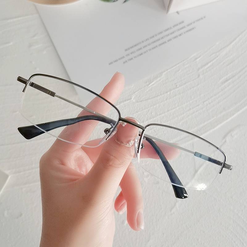 Half -frame men's handsome glasses frame, big face, big eyes, can be equipped with a degree of finished product, elegant business color mirror