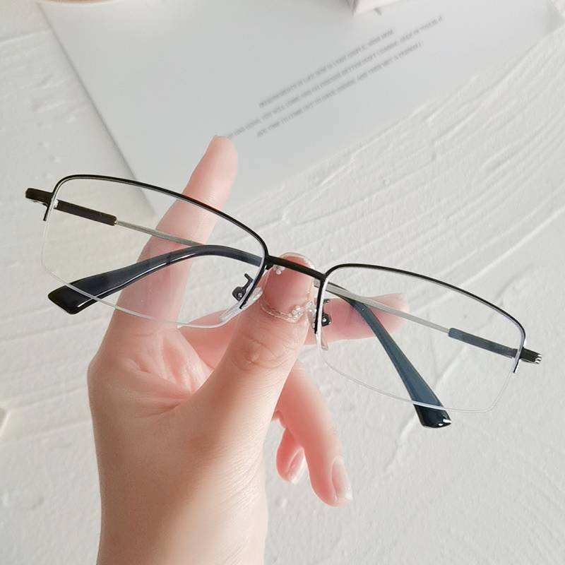 Half -frame men's handsome glasses frame, big face, big eyes, can be equipped with a degree of finished product, elegant business color mirror