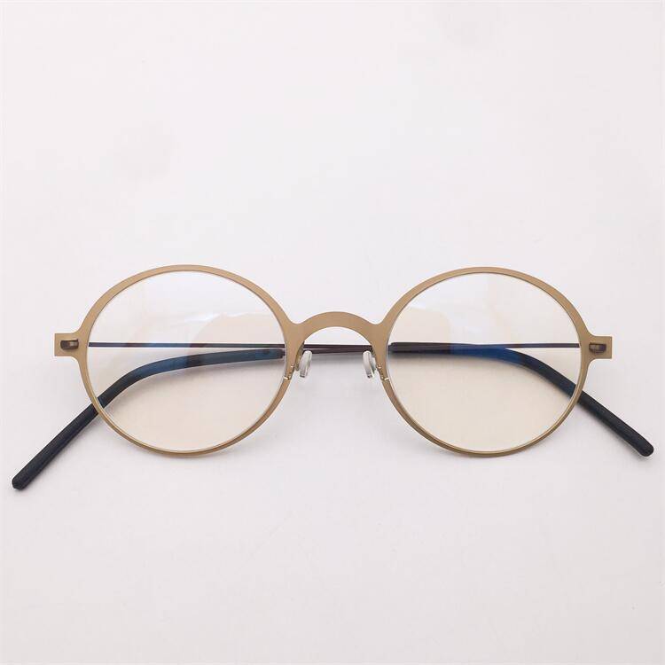 Export -end single German order ultra -light titanium black gun gold coffee color full -frame small round frame literary temperament glasses rack