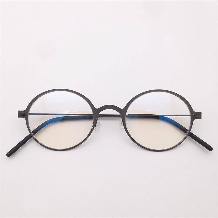 Export -end single German order ultra -light titanium black gun gold coffee color full -frame small round frame literary temperament glasses rack