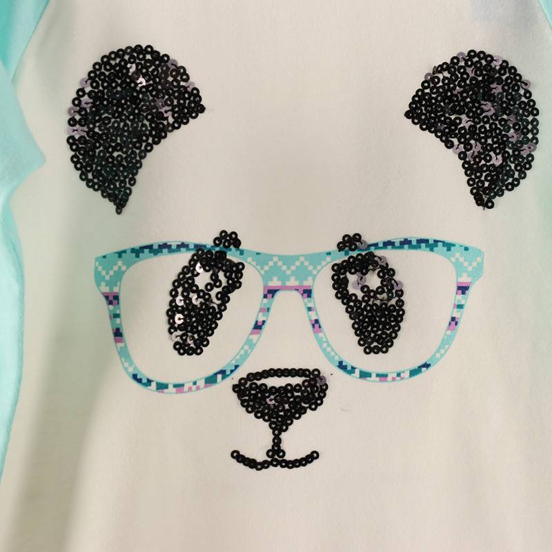 Summer children's clothing white background, blue glasses, panda long sleeve round necklasses T -shirts