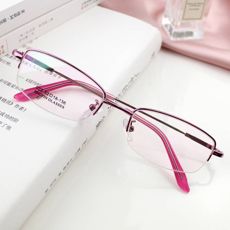 Ultra -slightly curved half -frame memory Titanium alloy myopia glasses shelf female can match the digital box to prevent blue red red