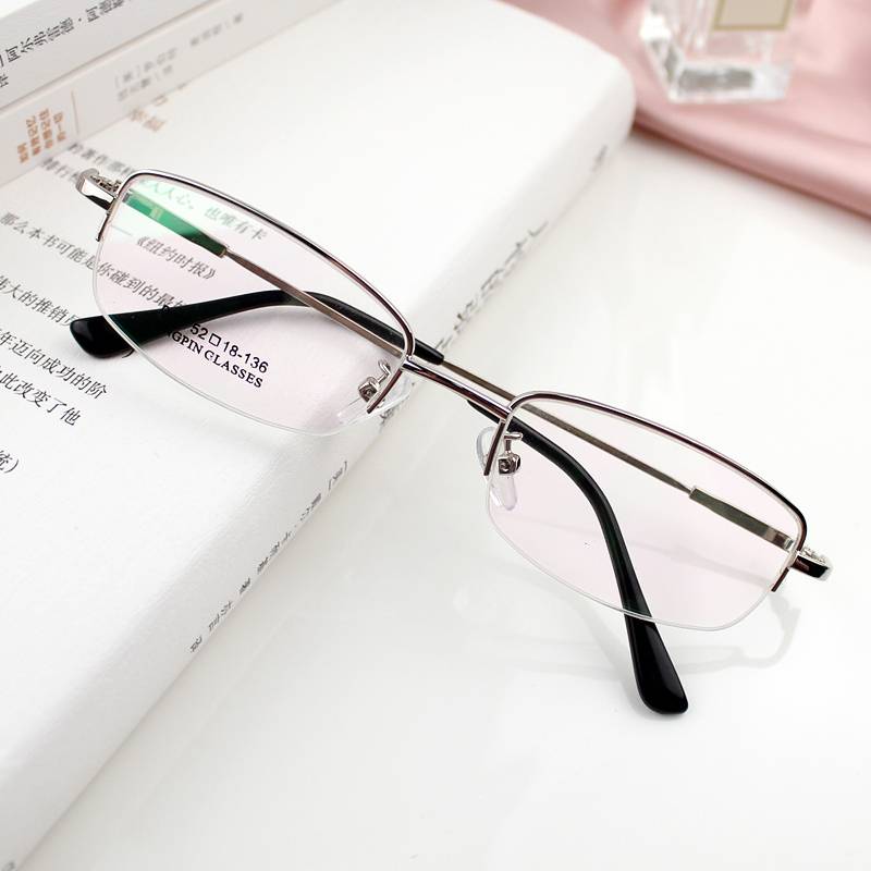 Ultra -slightly curved half -frame memory Titanium alloy myopia glasses shelf female can match the digital box to prevent blue red red