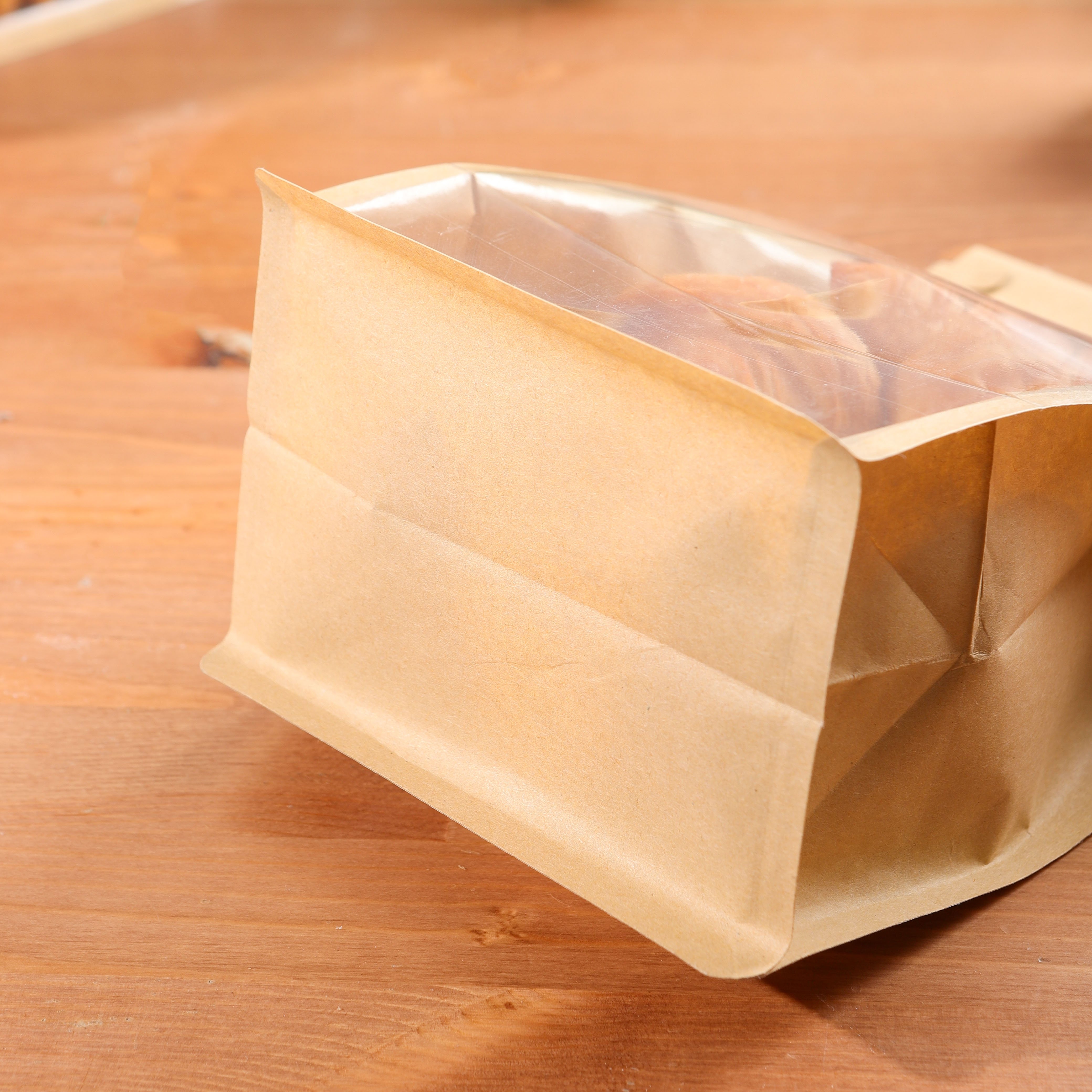 White cotton reusable bread loaf packaging bag with window brown kraft paper bags with tin tie