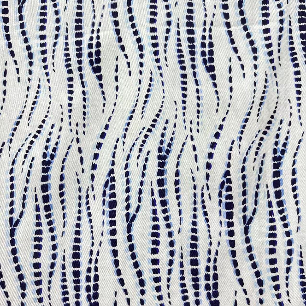 In-stock Dot Waves Optical illusion pattern printed fabric dark blue Tie dye twill 100%polyester silk-like fabric for garment