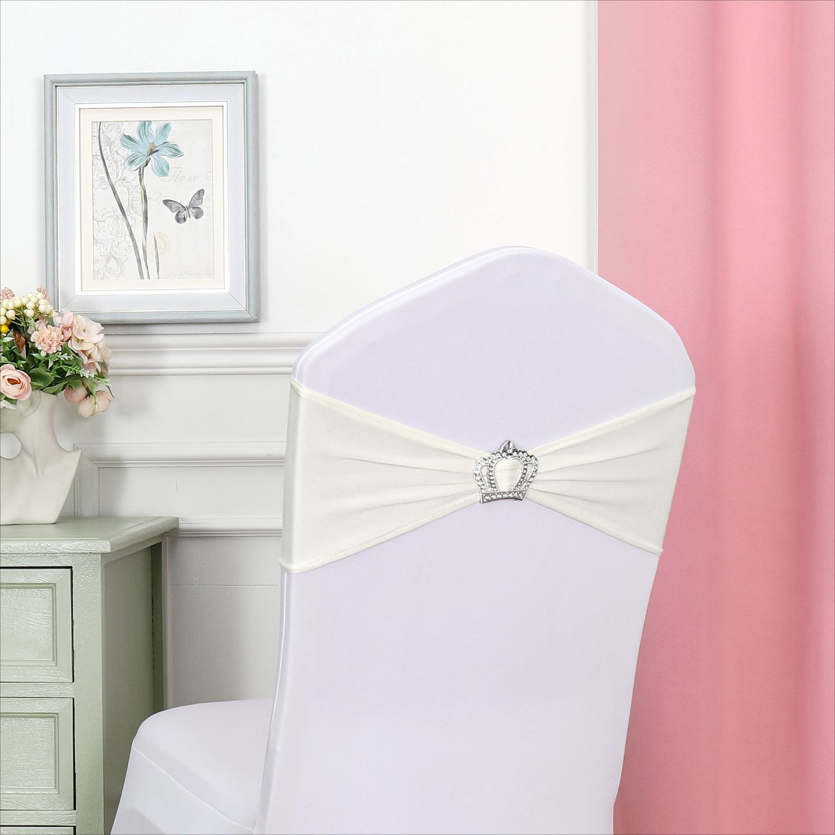 Crown Pattern Spandex Chair Covers Sashes and Bows Sash Ties Bow with Buckle Slider for Wedding Reception Hotel Event Banquet