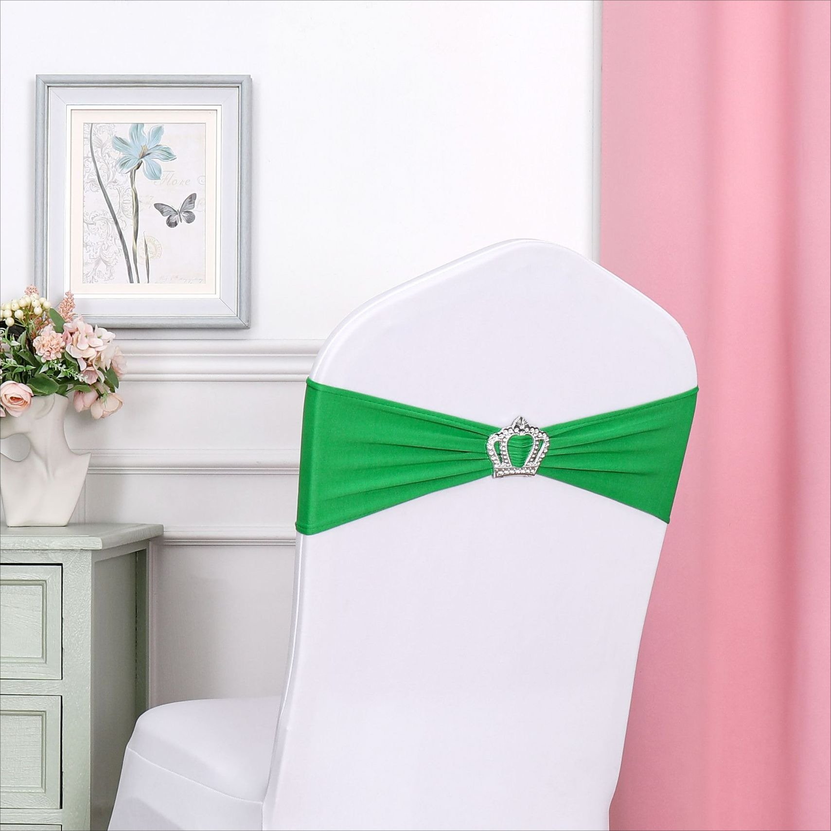 Crown Pattern Spandex Chair Covers Sashes and Bows Sash Ties Bow with Buckle Slider for Wedding Reception Hotel Event Banquet