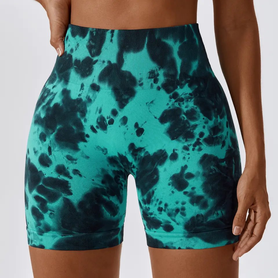 2024 new Women High Waist Workout Tie Dye Yoga Shorts Seamless Fitness Running Cycling Sports Shorts Women Push Up Bike-Shorts