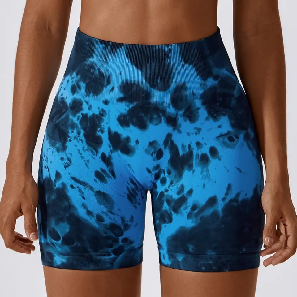 2024 new Women High Waist Workout Tie Dye Yoga Shorts Seamless Fitness Running Cycling Sports Shorts Women Push Up Bike-Shorts