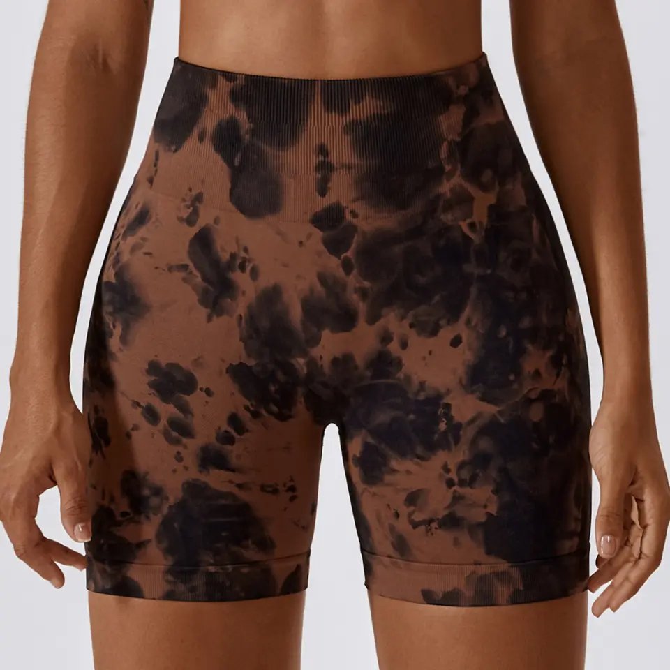 2024 new Women High Waist Workout Tie Dye Yoga Shorts Seamless Fitness Running Cycling Sports Shorts Women Push Up Bike-Shorts