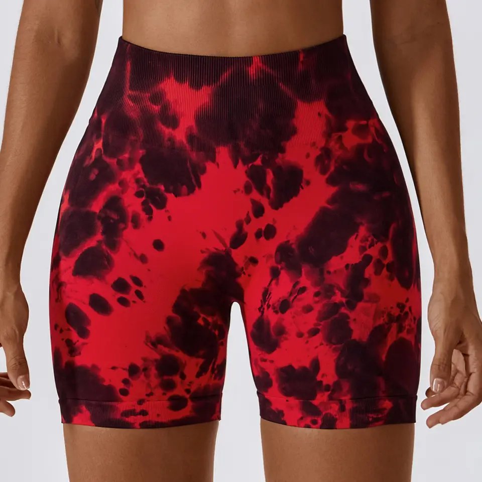 2024 new Women High Waist Workout Tie Dye Yoga Shorts Seamless Fitness Running Cycling Sports Shorts Women Push Up Bike-Shorts