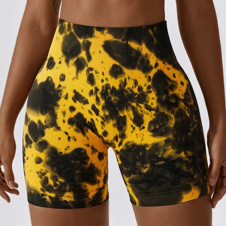 2024 new Women High Waist Workout Tie Dye Yoga Shorts Seamless Fitness Running Cycling Sports Shorts Women Push Up Bike-Shorts
