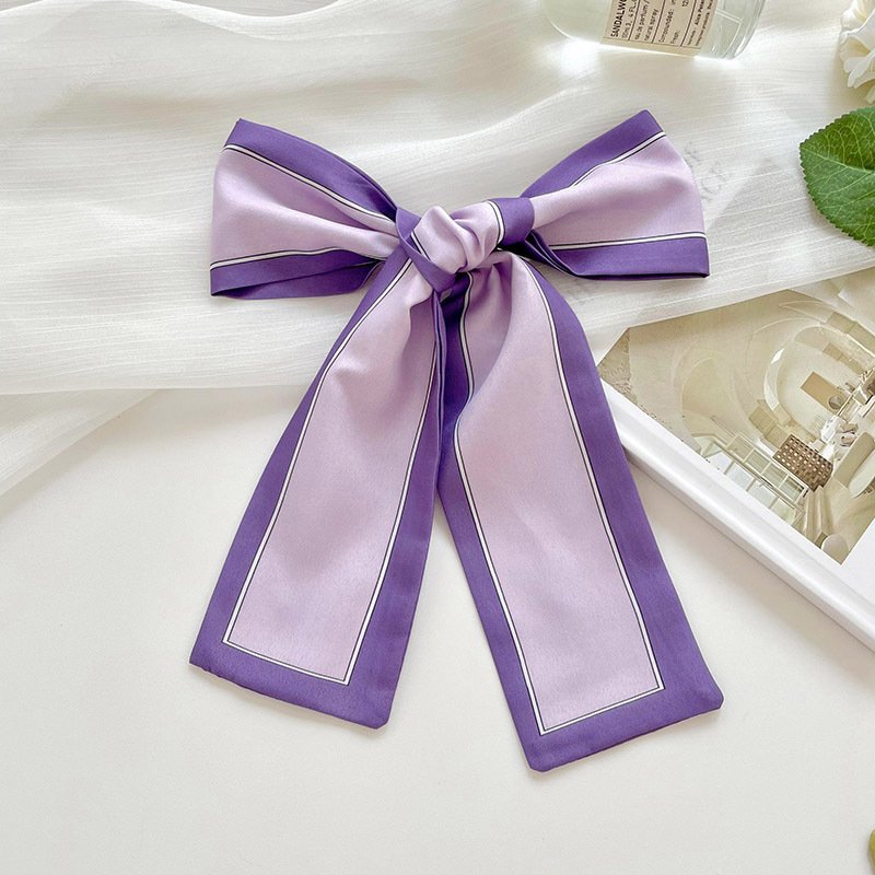 Purple orange solid fashionable print narrow ribbon tied bag handle silk scarf with edge hair tie scarf for Ladies
