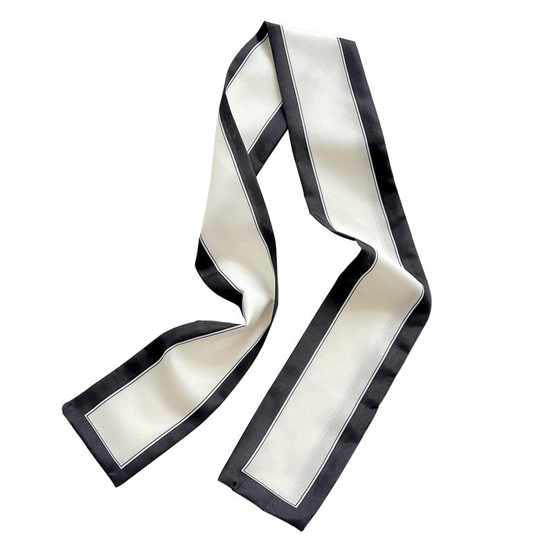 Purple orange solid fashionable print narrow ribbon tied bag handle silk scarf with edge hair tie scarf for Ladies