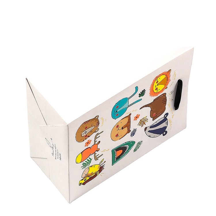 High Quality Special Fluorescent Ink Cute Animal Design For Kids White Cardboard Paper Bag Craft Paper Packing Bags
