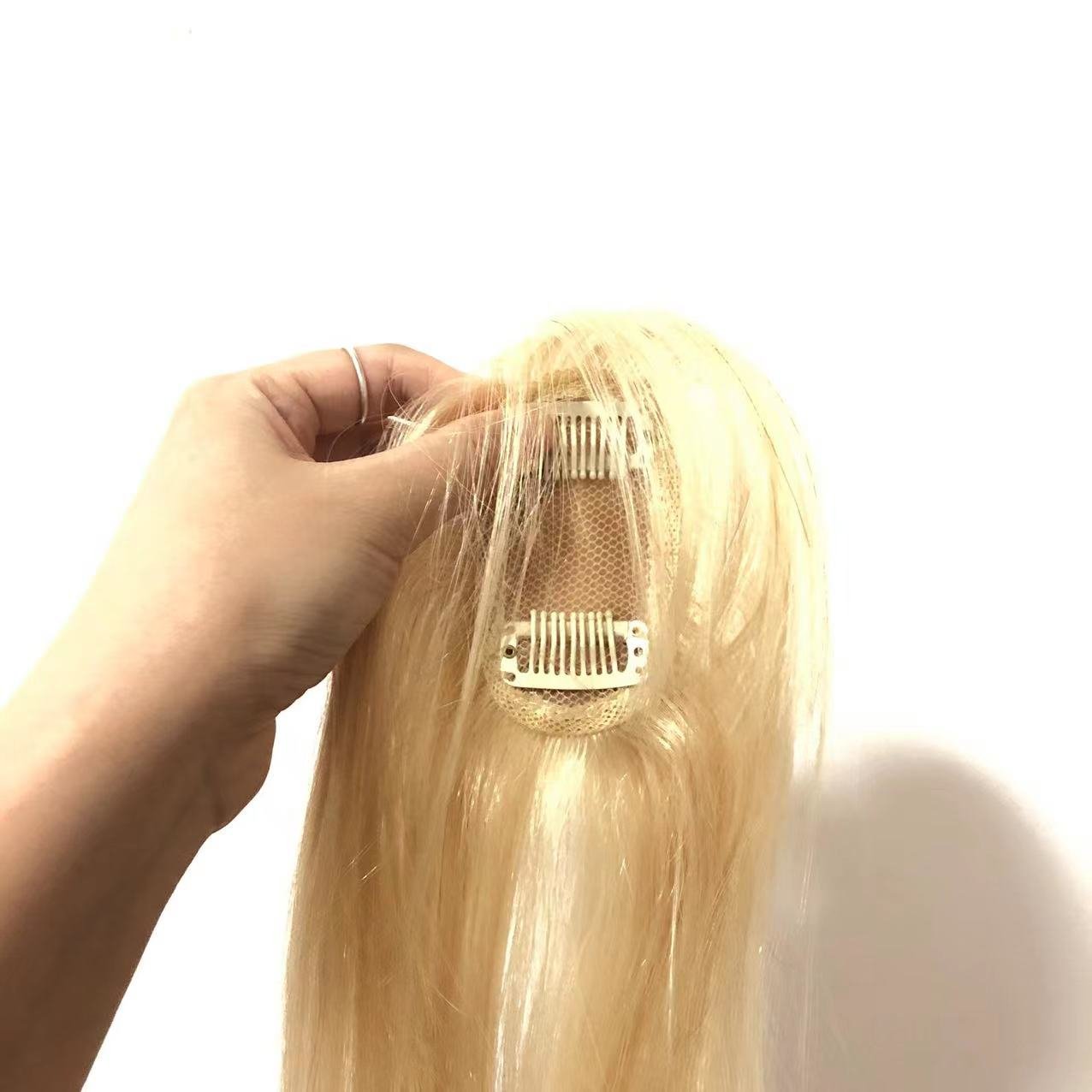 613 Silk Bangs Custom Colors Clip In Topper With Fringes Human Hair For Women