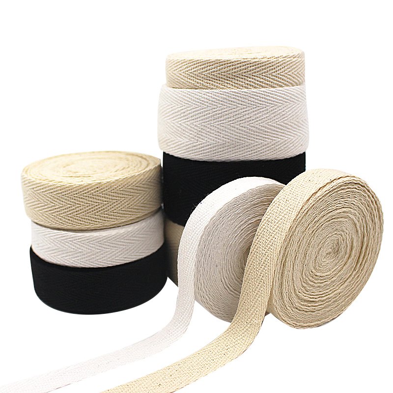 Eco-friendly Cotton Tapes 50m/roll Cotton Tape Ribbons Herringbone Cotton Webbings for Garment Accessories Custom Logo