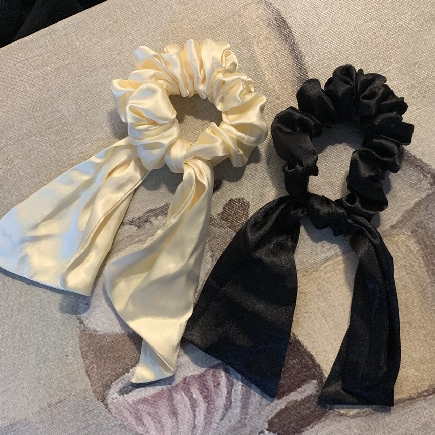bow beige and black hair tie scrunchies silk high tension luxury designer scrunchie holder chunky silk satin hair scrunchies
