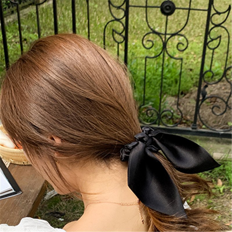 bow beige and black hair tie scrunchies silk high tension luxury designer scrunchie holder chunky silk satin hair scrunchies