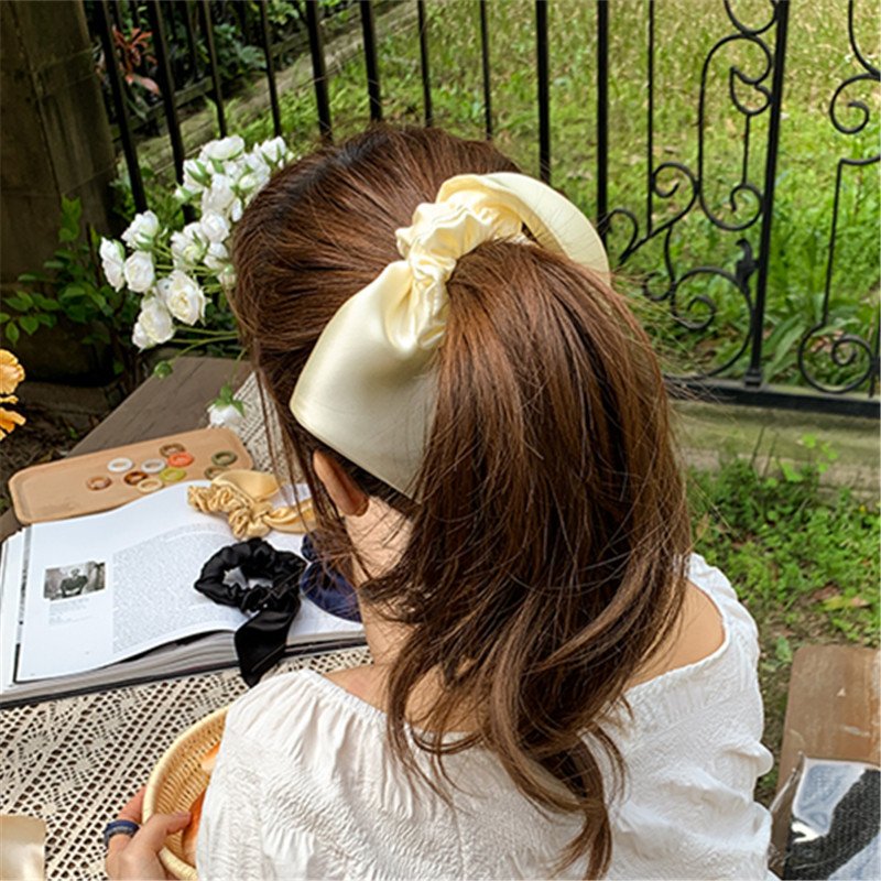 bow beige and black hair tie scrunchies silk high tension luxury designer scrunchie holder chunky silk satin hair scrunchies