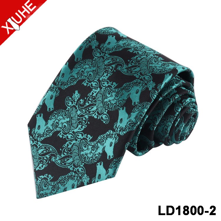 New Design Green Color Tie Paisley Pattern Mens Ties Custom Polyester Woven Necktie