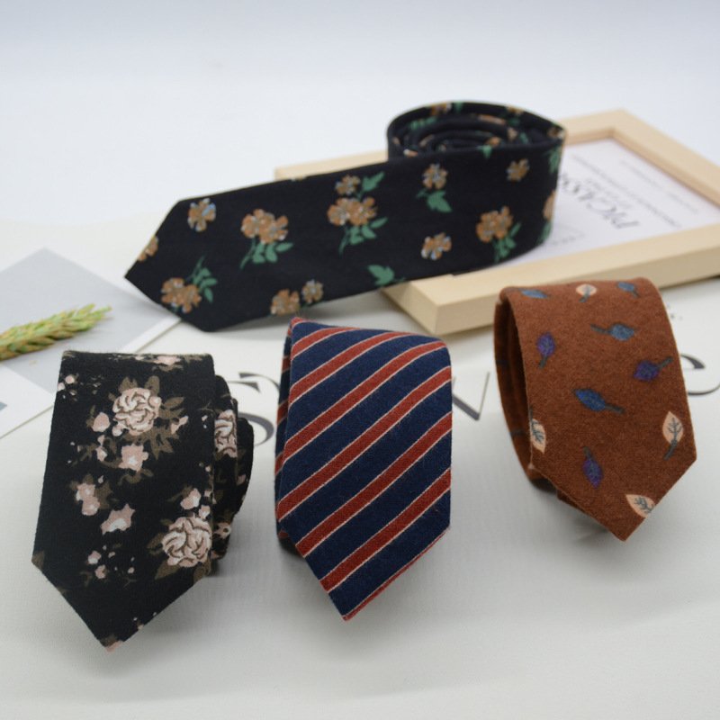 Tie female 6CM hand type casual retro student narrow edition college fashion pattern yellow flower