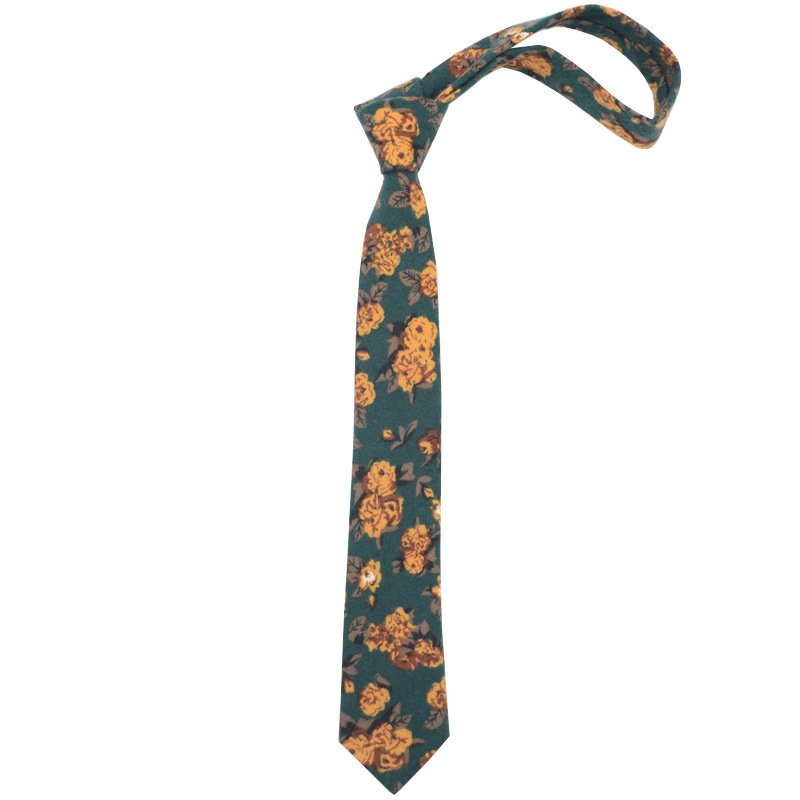 Tie female 6CM hand type casual retro student narrow edition college fashion pattern yellow flower