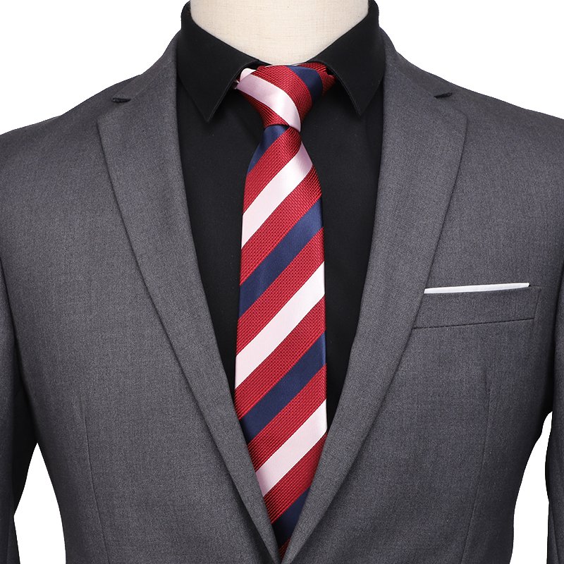 Manufacturer Custom Men Stripe Ties Red Blue Printed Jacquard Polyester Neckties for Men