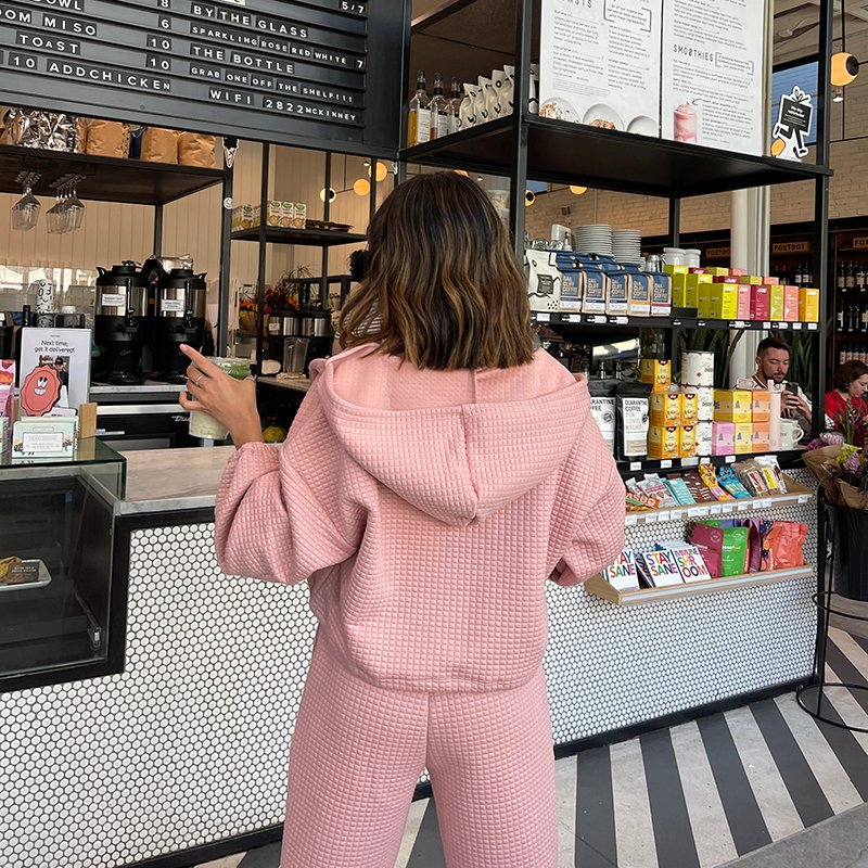 Custom Women Waffle Cropped Zip Up Hoodies For Women Casual Pullover Waffle Long Sleeve Drawstring Hooded Sweatshirt with Pocket