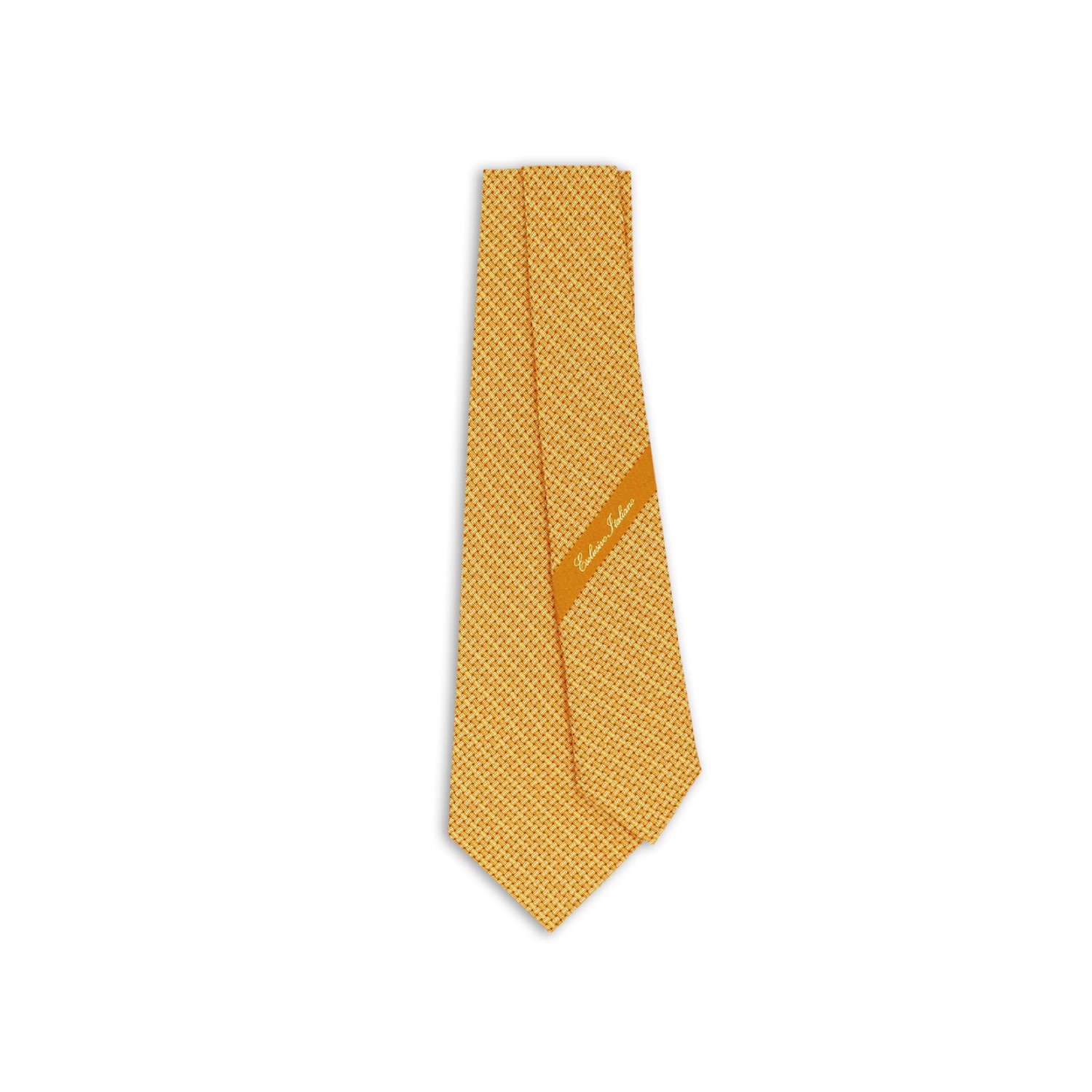 Best Quality Men's Ties Seven Fold Printed Twill Macerata Yellow Jacquard Polyester Silk Made in Italy Lasting Impression