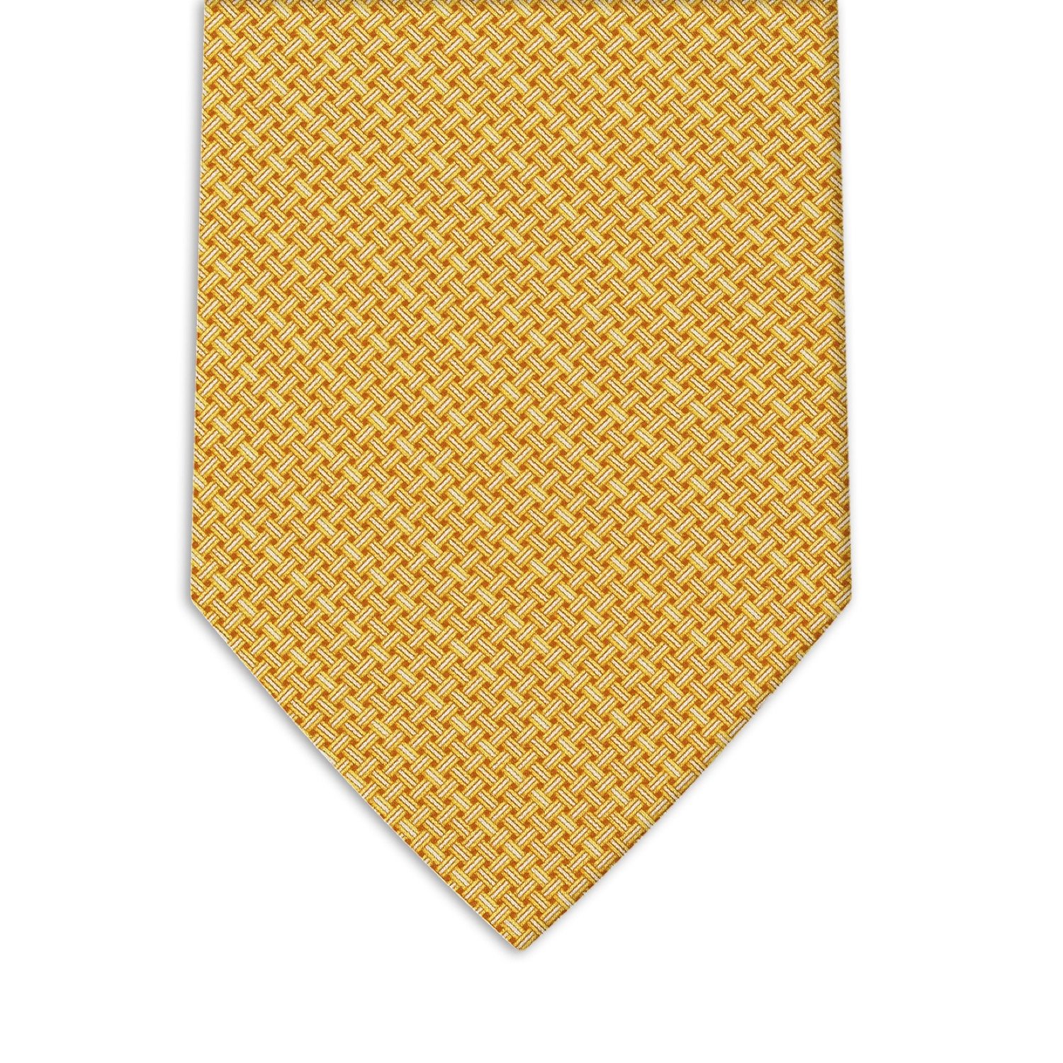 Best Quality Men's Ties Seven Fold Printed Twill Macerata Yellow Jacquard Polyester Silk Made in Italy Lasting Impression