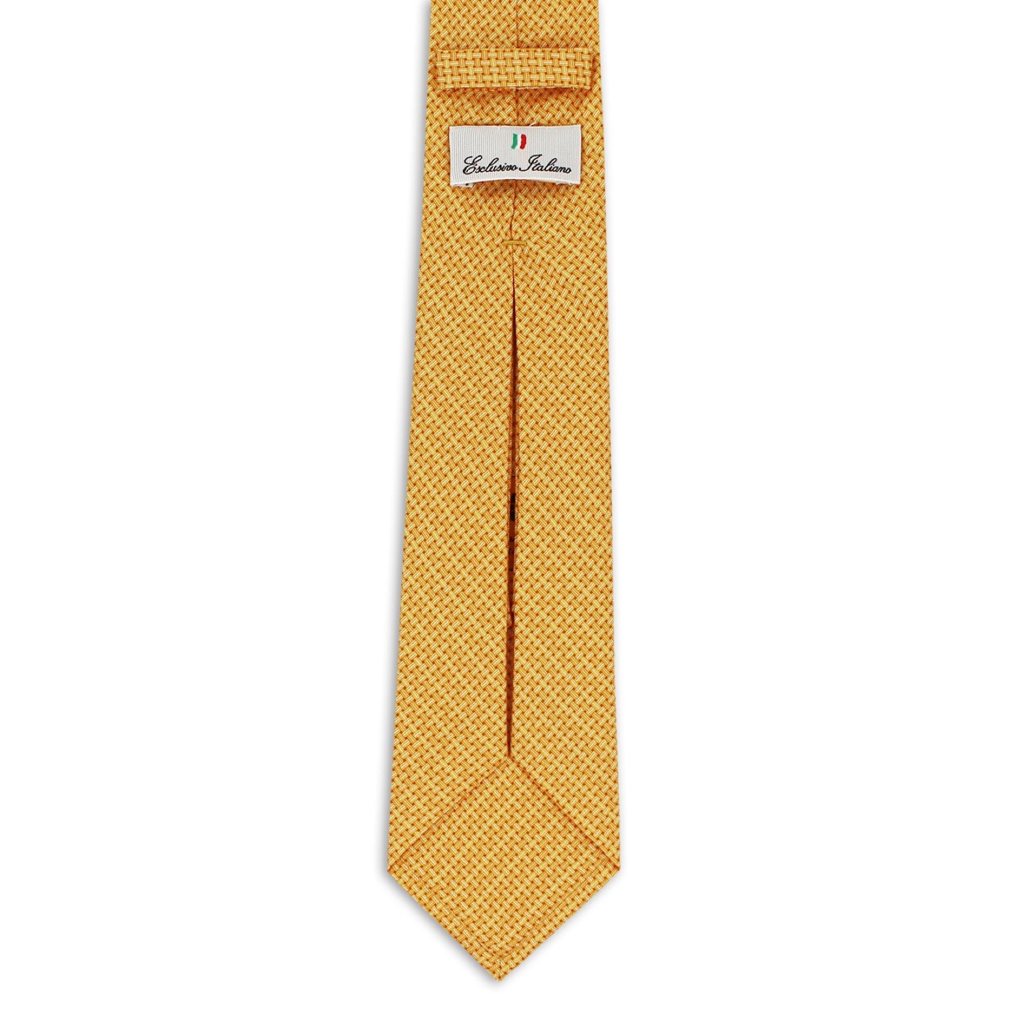 Best Quality Men's Ties Seven Fold Printed Twill Macerata Yellow Jacquard Polyester Silk Made in Italy Lasting Impression