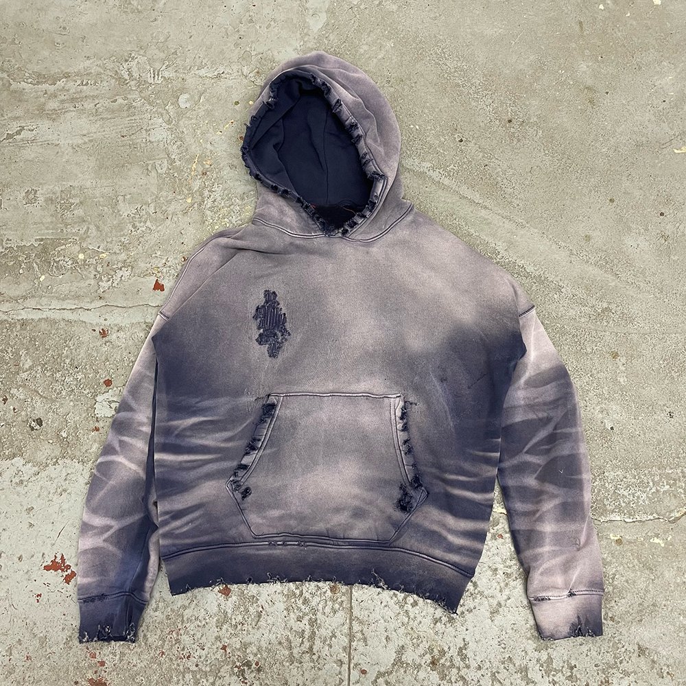 Huili Factory Heavywieght 100% Thick Cotton Unisex Hoodies Custom Distressed Vintage Washed 450Gsm French Terry Hoodie