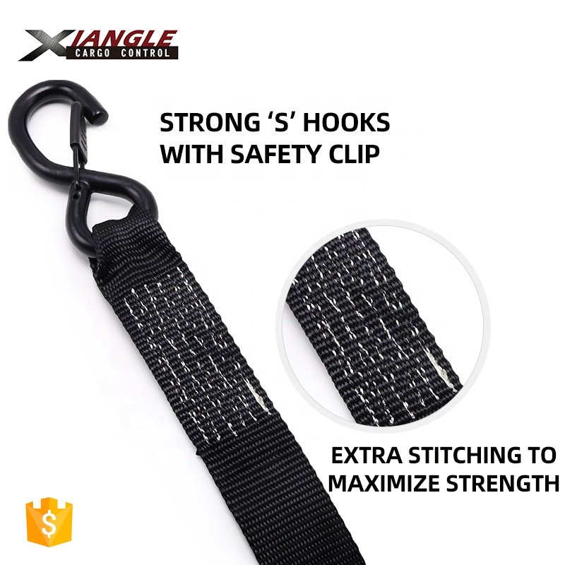 2 Pack 1.5 Inch Black Rubber Handle Heavy Duty Ratchet Strap Tie Down Lockable S Hook