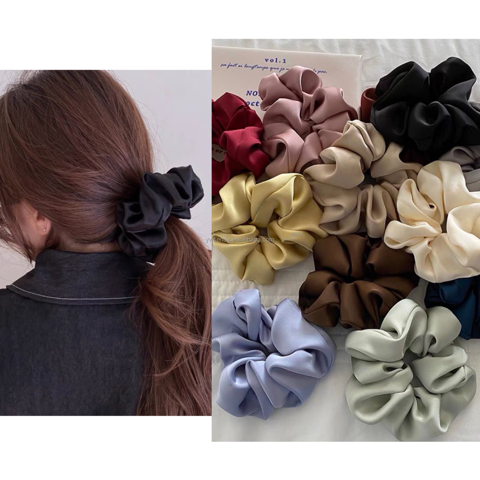 Wholesale high quality new fashion elastic silk hair scrunchies Large solid color girls elastic hair tie hairband for women