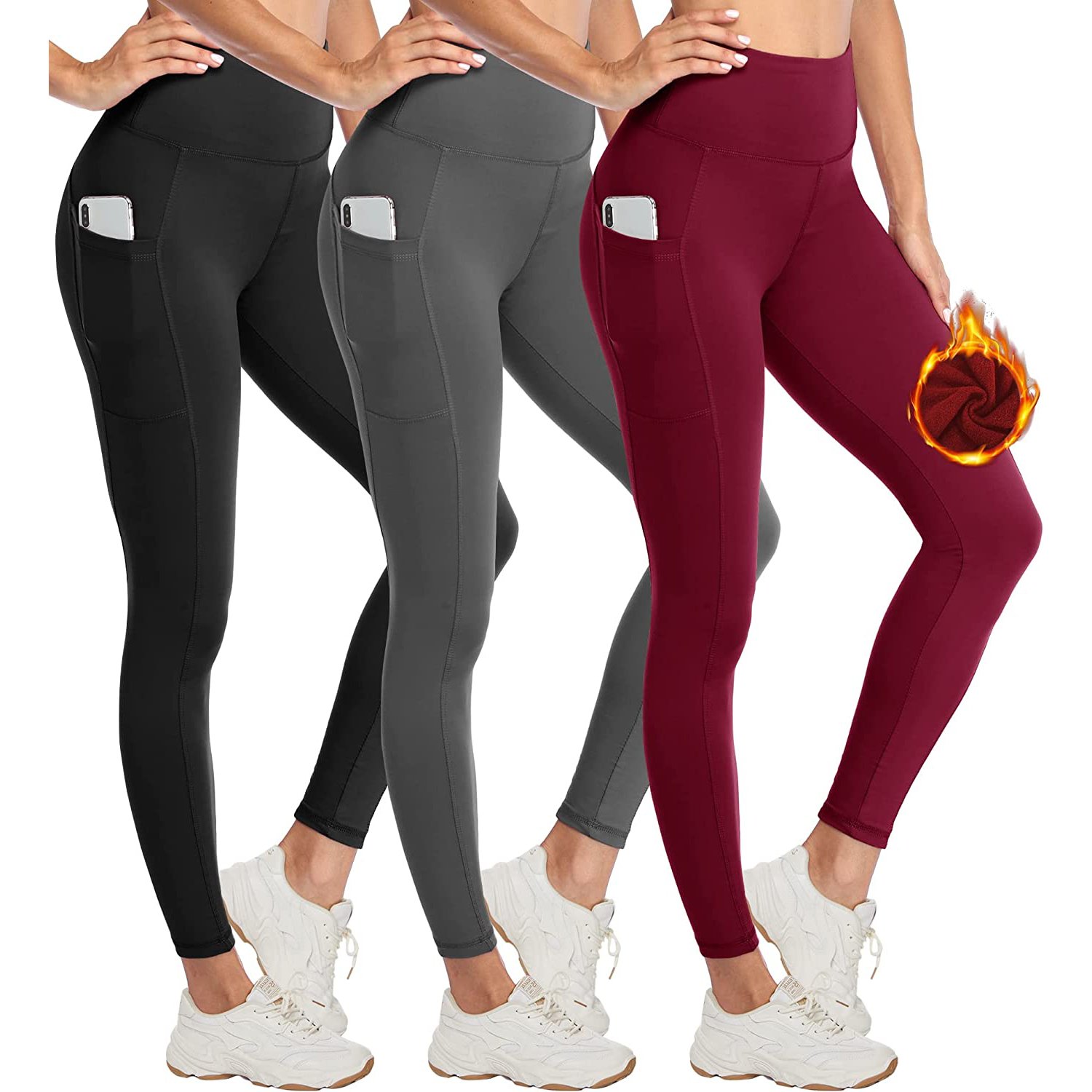Fleeced Yoga Pants Leggings For Women High Waist Thick Thermal Leggings with Pocket Warm Winter Fleece Lined Yoga Leggings