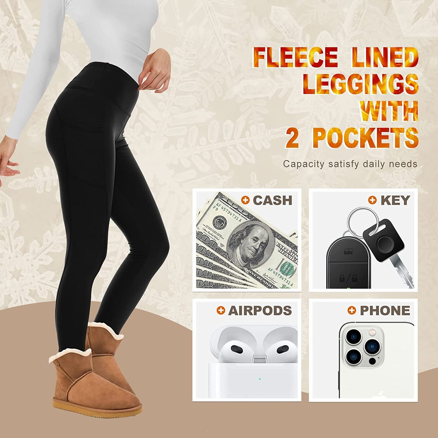 Fleeced Yoga Pants Leggings For Women High Waist Thick Thermal Leggings with Pocket Warm Winter Fleece Lined Yoga Leggings