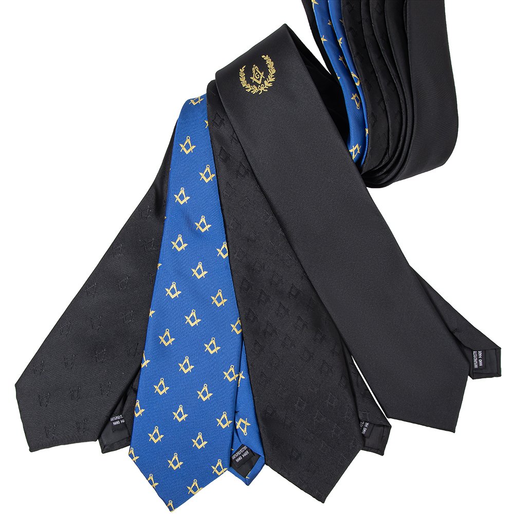 Men's Microfiber Polyester Necktie with Masonic Regalia Square & Compass Design with Different Masons Logo for Masonic Events