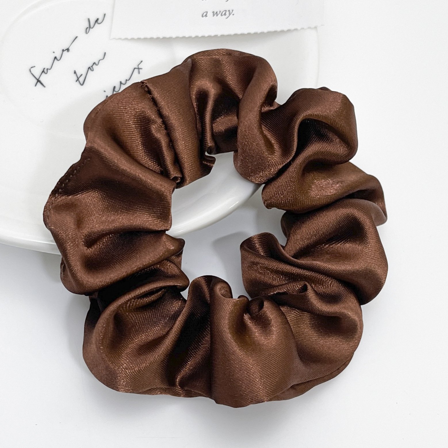 New arrival high end solid color satin hair scrunchies for woman wholesale custom silk crunchies hair ties