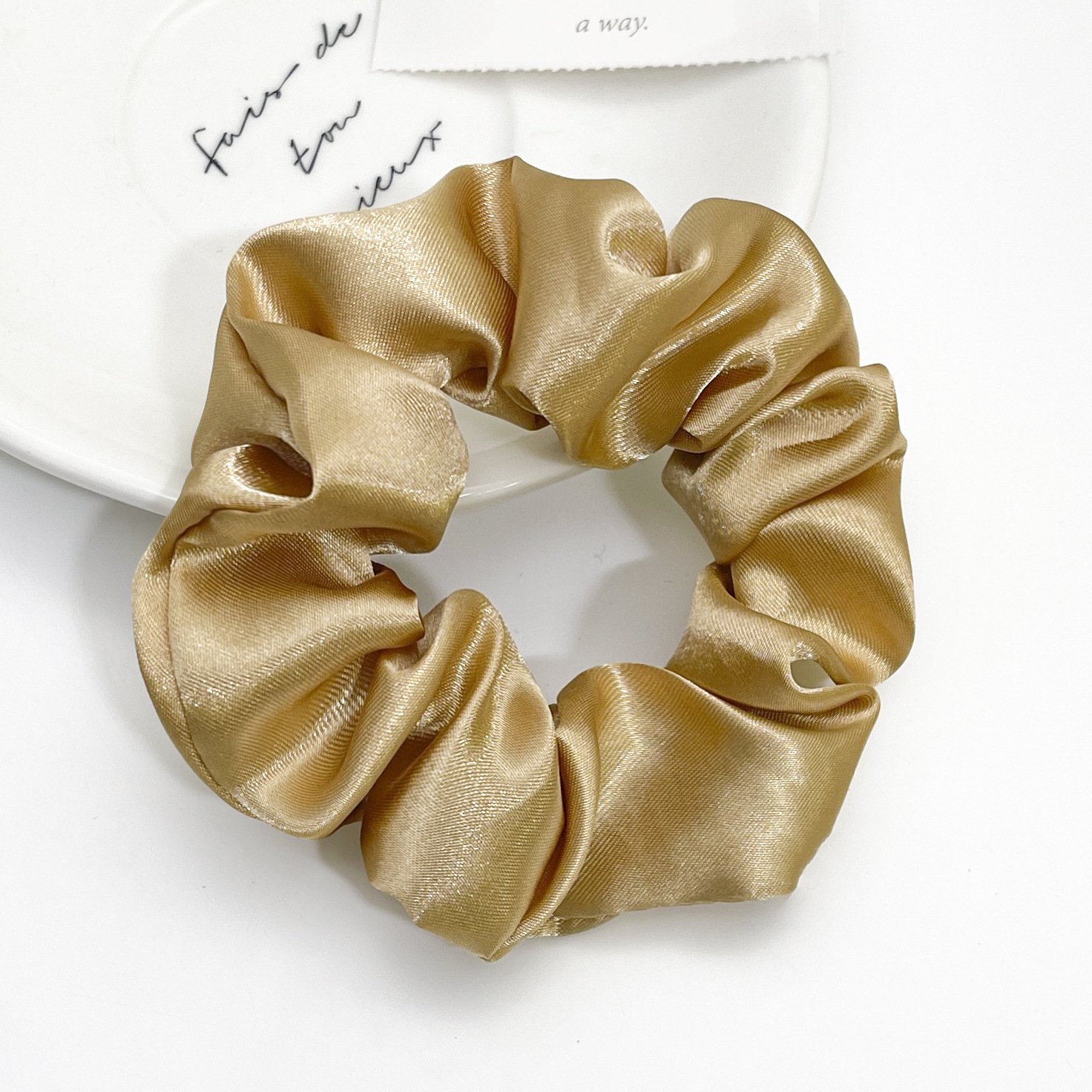 New arrival high end solid color satin hair scrunchies for woman wholesale custom silk crunchies hair ties