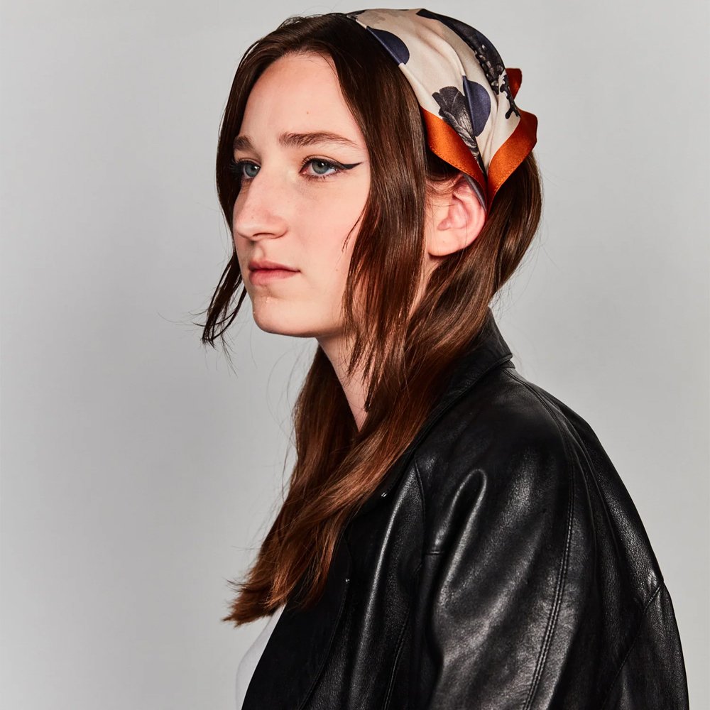 Quality Choice Long Noir Floral Printed Silk Neckerchief Neck Tie Real Silk Scarf For Bag Handle